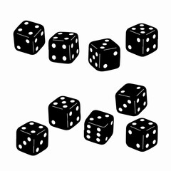 Black dice isolated on white game pieces