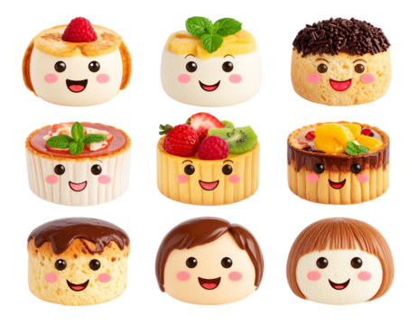 Kawaii Food Faces – Cute Transparent Background PNG Elements Set