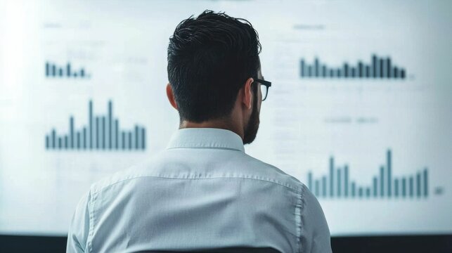 Manager Showcasing Presentation to Colleagues in Well Lit Meeting Room  Corporate professional giving data analytics report or business strategy to team in a modern minimalist office workspace