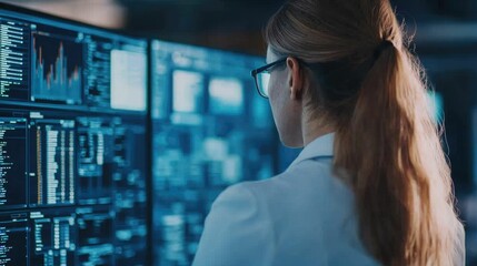 Project Manager Reviewing Data and Visualizing Workflow Planning on a Large Digital Screen in a Contemporary Office Environment