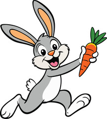 cute cartoon rabbit running with carrot vector art