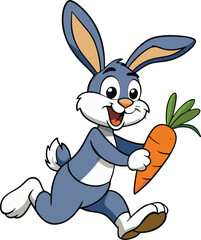 cute cartoon rabbit running with carrot vector art