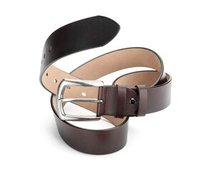 One brown leather belt isolated on white