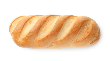 Loaf of bread isolated on white, top view
