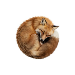 Obraz premium Orange-red fox curled into a resting ball, tail wrapped around its body