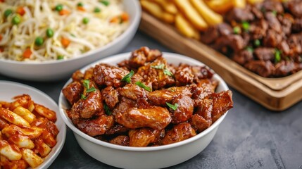 Vibrant African Street Food Scene Featuring a Variety of Colorful and Flavorful Local Dishes Snacks and Ingredients Commonly Found in Traditional Cuisine and Lively Market Settings