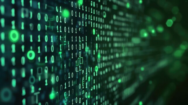 Green Binary Data Stream Technology Abstract Background - Powered by Adobe