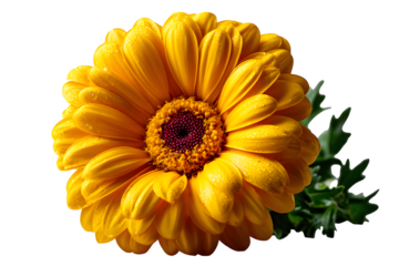 Bright yellow daisy-like flower, top-down macro view, styled naturally on white, isolated to transparent background