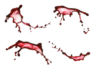 Red wine splashes isolated on white, set