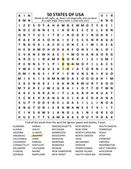 50 States of USA zigzag word search puzzle (suitable both for kids and adults). Answer is on separate file.

