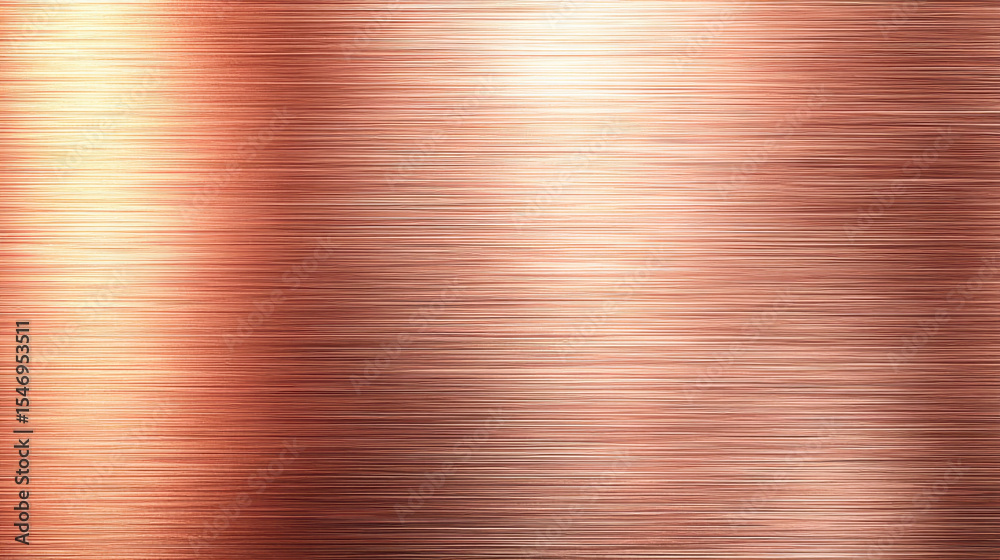 Poster Brushed copper metal texture with polished rose gold tones creating warm and elegant background with horizontal lines and soft reflections