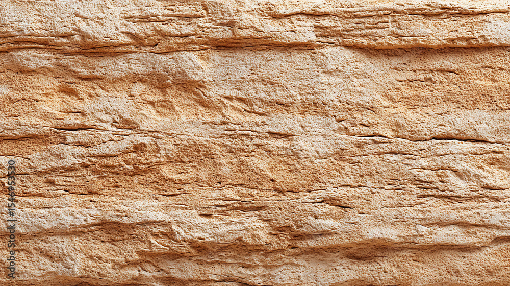 Poster Warm toned limestone wall texture with natural rough surface and layered rock formation creating earthy and rustic appearance