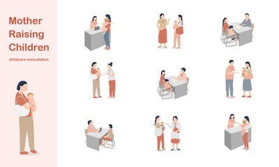Parenting Consultation Scene with Mother and Child – Family Support Color Version