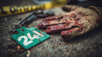 Obraz premium Crime Scene Bloodied Glove Evidence Investigation