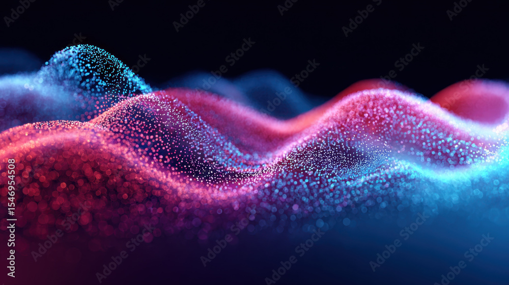 Poster futuristic abstract background with waves of light in blue and pink colors creating dynamic and vibr