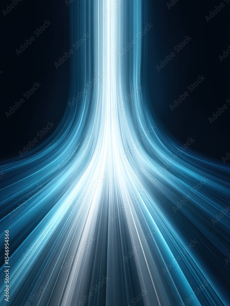 Poster futuristic vertical background with glowing blue and white abstract light streaks creating dynamic a