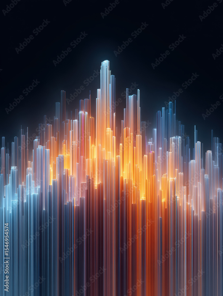 Poster futuristic vertical abstract background with glowing orange and blue light bars creating vibrant and