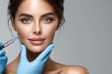 Professional beauty treatments for women: facial aesthetics and skin care at modern salon, neutral background
