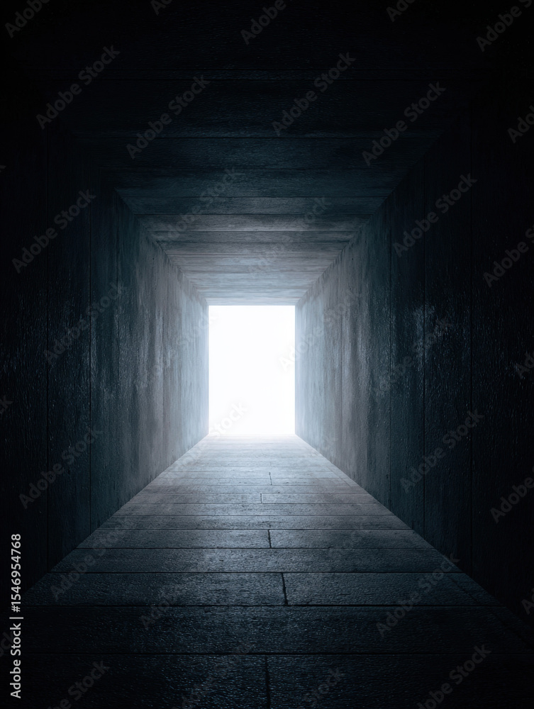 Aufkleber moody vertical background of dark empty tunnel with bright light at end creating mysterious and dram