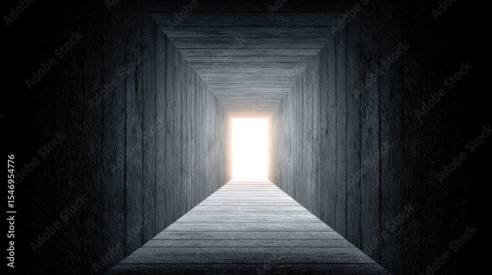 Aufkleber Moody vertical background of dark empty tunnel with bright light at end creating dramatic and mysterious atmosphere