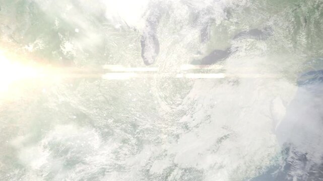 Earth zoom in from space and focus on Fishers, Indiana, USA. Background for travel intro or blog. Satellite view. 3D style Animation. Images from NASA.