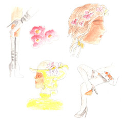 Woman body part. Watercolor set illustration, hand drawn modern freehand new