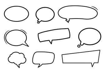 Obraz premium A set of nine blank speech bubbles in various shapes and sizes outlined in black