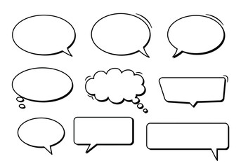 Fototapeta premium Collection of speech bubbles ovals rectangles clouds in black outline