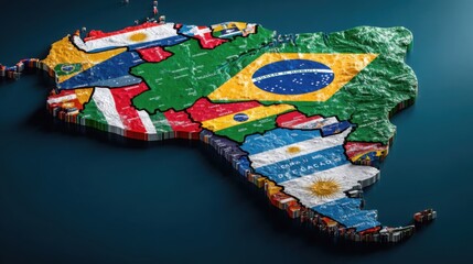 3D Map South America Countries Flags National Geography