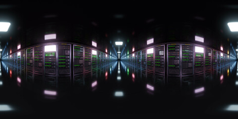 Futuristic Data Center with Colorful Server Racks 360 vr panorama