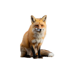 Fototapeta premium Cute red fox sitting isolated on white background wild animal photo for education forest or wildlife designs