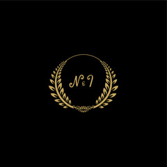 NI beautiful feminine and elegant wedding monogram initial logo with circle floral gold