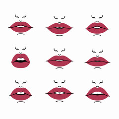 Lips expressions set face mouth minimalist style