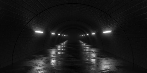Eerie Dark Tunnel with Dim Lighting © eliahinsomnia