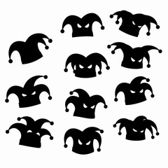 Jester hat icons symbols evil faces black shapes
