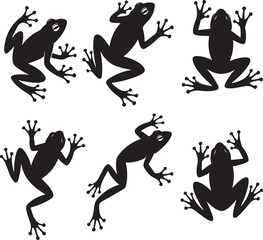 Black Frog Silhouettes Vector Collection - Amphibian Outline Illustrations for Nature, Wildlife, Pond, and Biology Designs