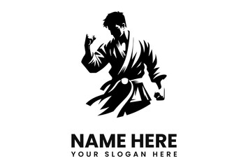A stylized silhouette of a martial artist, poised in a dynamic stance, showcasing strength and discipline.