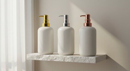 Naklejka premium Elegant Ceramic Soap Dispensers Gold, Silver, Rose Gold