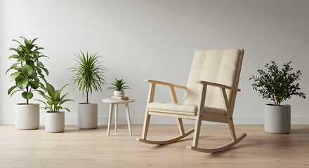 Tranquil rocking chair amidst green foliage