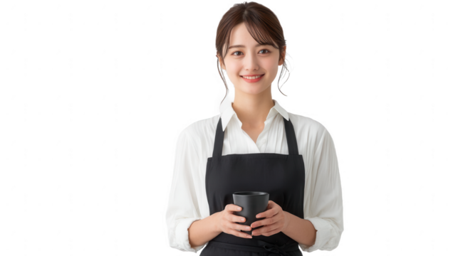 Smiling Asian Woman Holding Coffee Cup