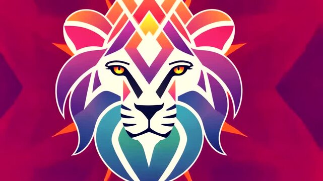 Vibrant lion graphic, bold colors and tribal design