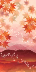 Fotobehang 富士山　紅葉　もみじ　秋　背景  © J BOY