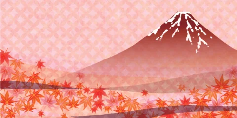 Fotobehang 富士山　紅葉　もみじ　秋　背景  © J BOY