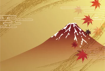 Fotobehang 富士山　紅葉　もみじ　秋　背景  © J BOY