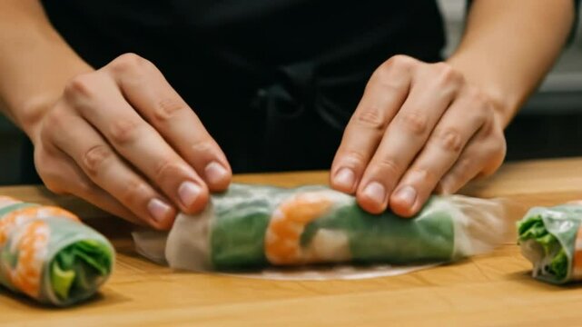 Chef wrapping up tasty spring rolls