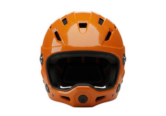 Orange full face mountain bike helmet isolated on transparent background