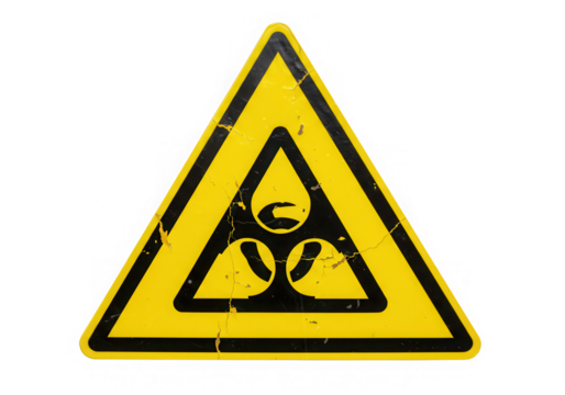 Biohazard warning sign, yellow triangle isolated on transparent background
