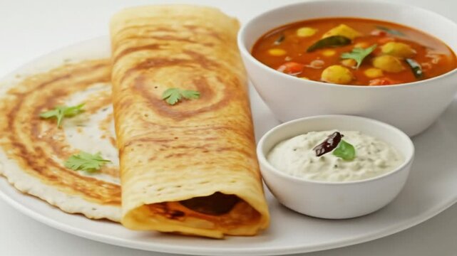 Crispy dosa with flavorful side dishes