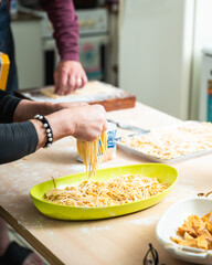 Homemade pasta with semolina and organic eggs
