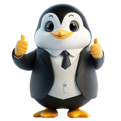 Cute Cartoon Penguin Character in Business Suit Giving Thumbs Up